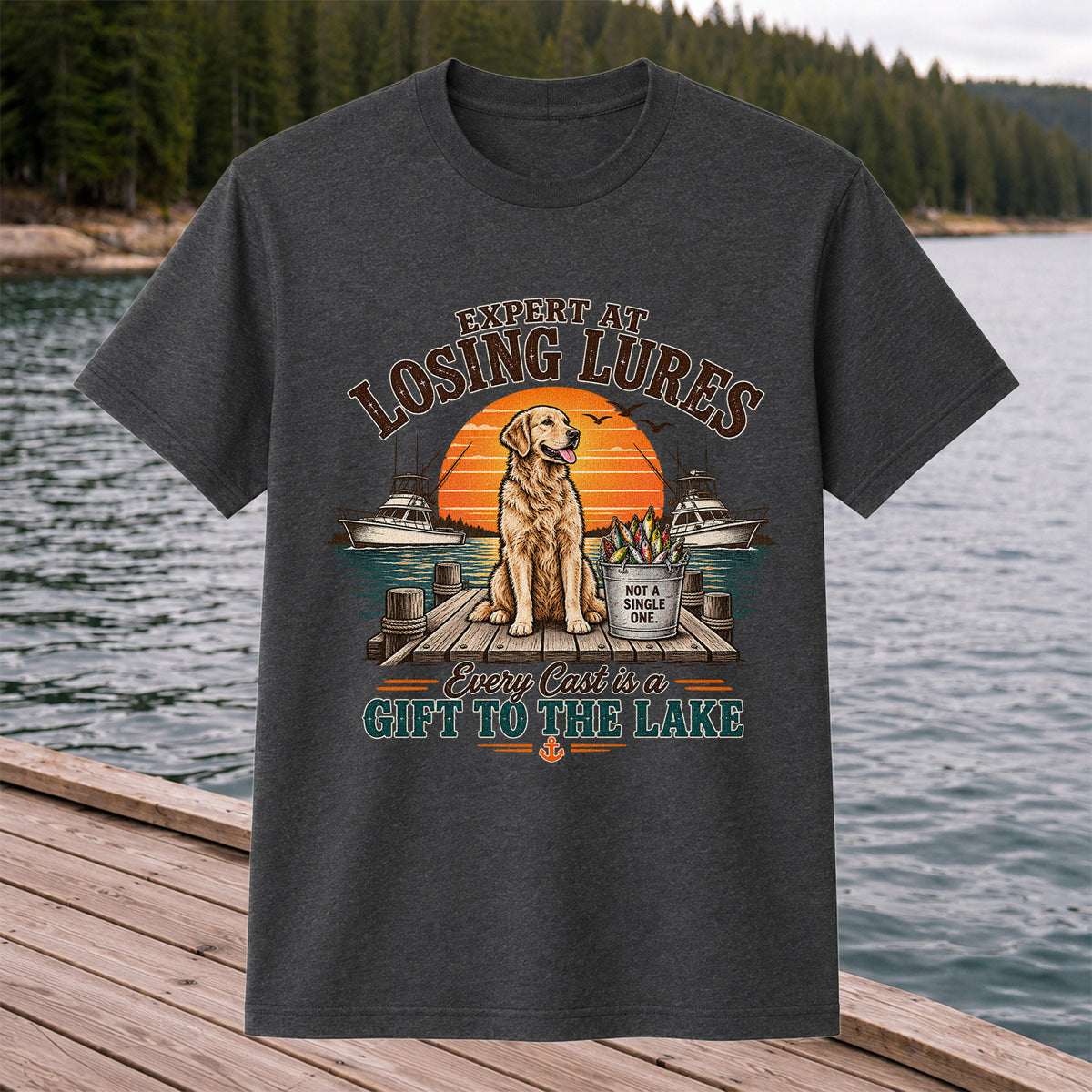 Expert at Losing Lures Golden Retriever Funny Fishing T-Shirt