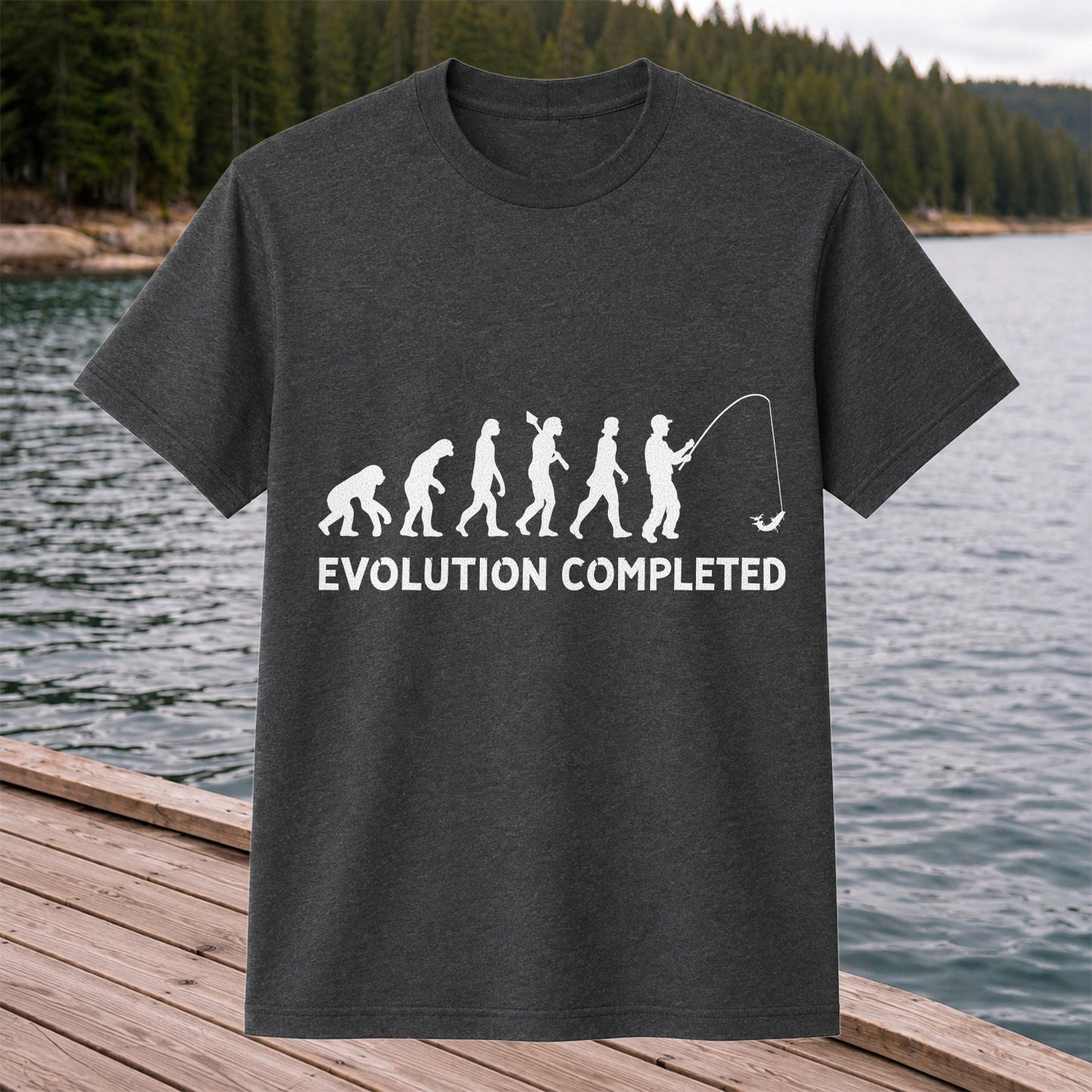 Evolution Completed Angler Silhouette Funny Fishing T-Shirt