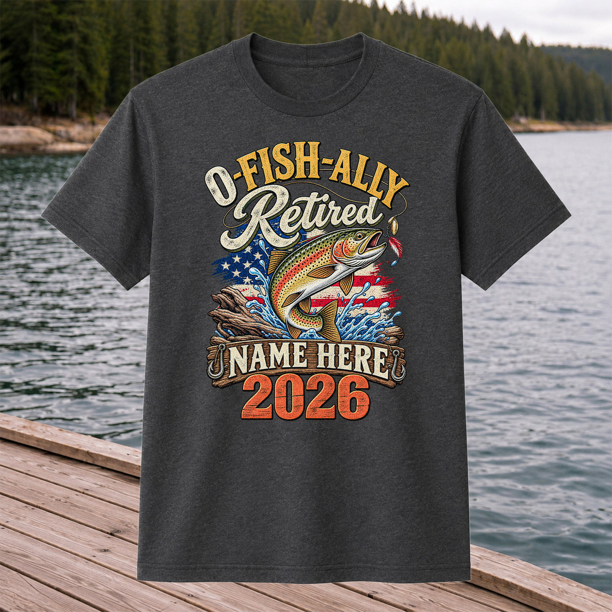 Retired Trout Fishing Patriotic Personalized Graphic T-Shirt