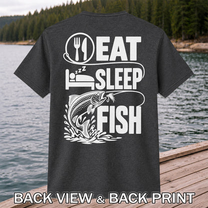 Eat Sleep Fish Trout Fly Fishing Graphic T-Shirt | Back Print