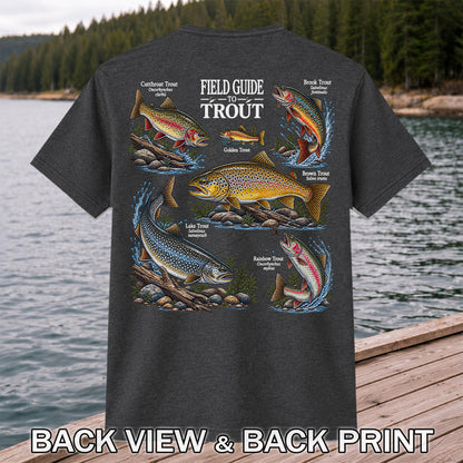Field Guide to Trout Fishing Species Graphic T-Shirt | Back Print