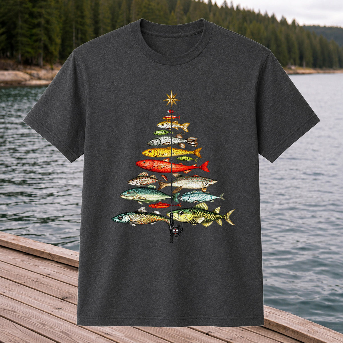 Vintage Fish Collection Fishing Rod Graphic T-Shirt