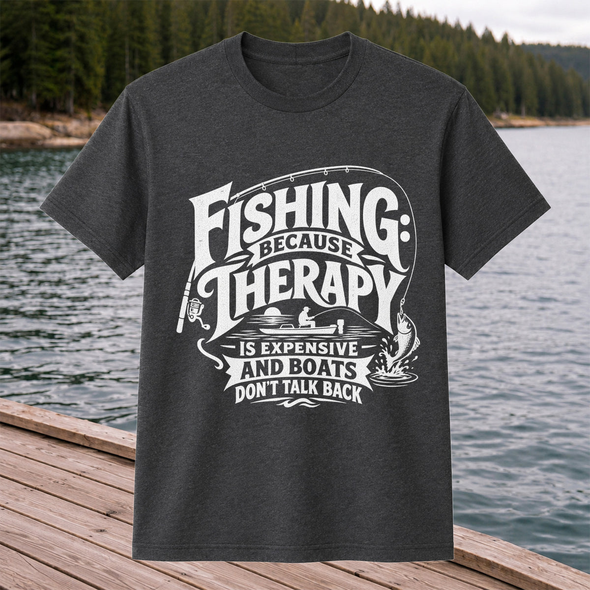 Fishing Because Therapy Is Expensive and Boats Don't Talk Back T-Shirt