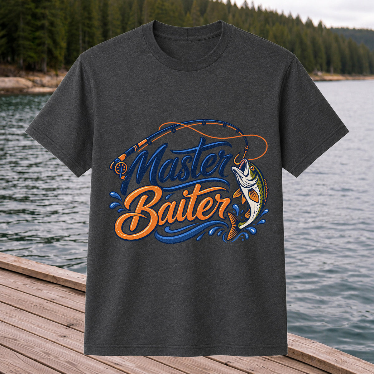 Master Baiter Funny Fishing Rod and Jumping Fish T-Shirt
