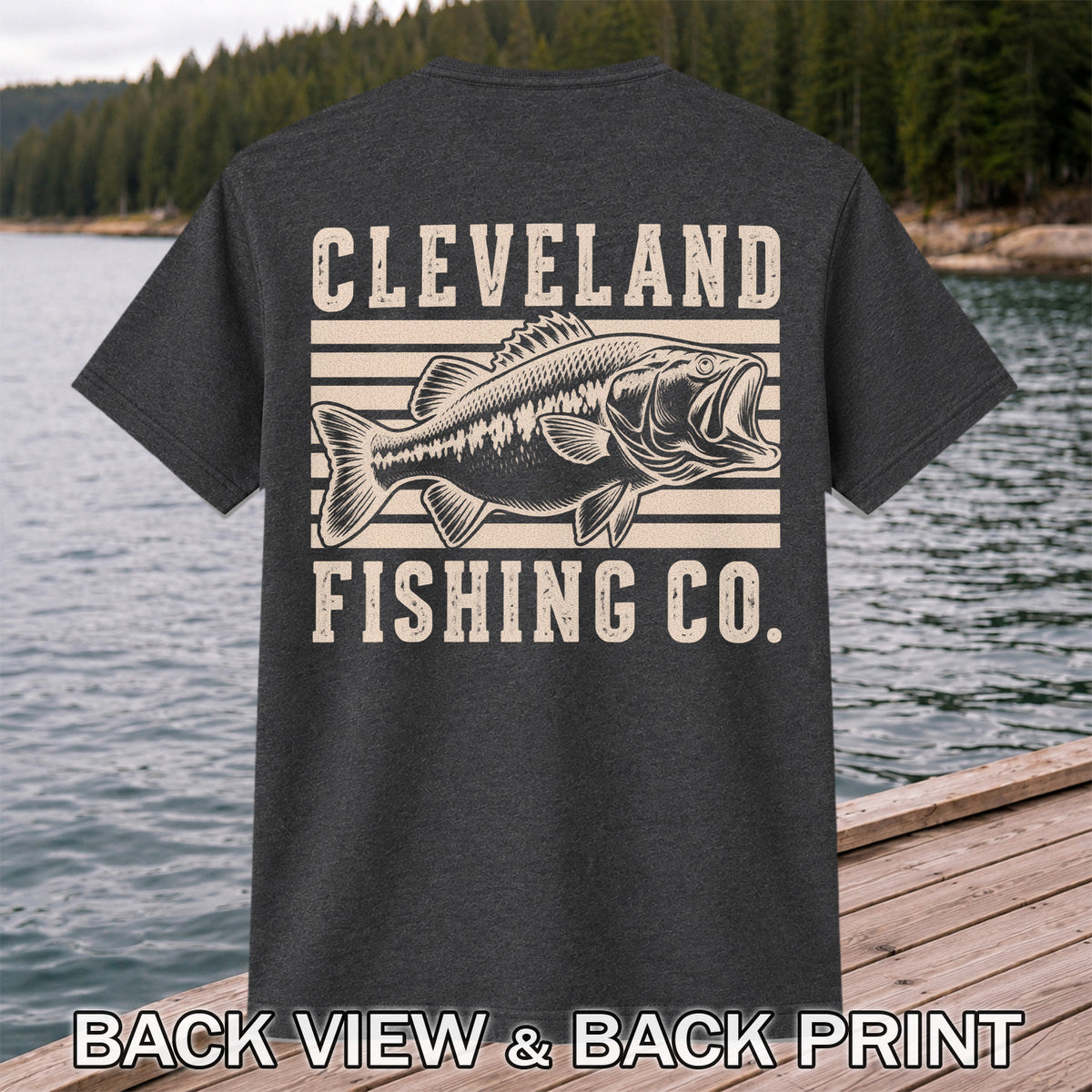 Cleveland Fishing Co Bass Fishing Graphic T-Shirt | Back Print
