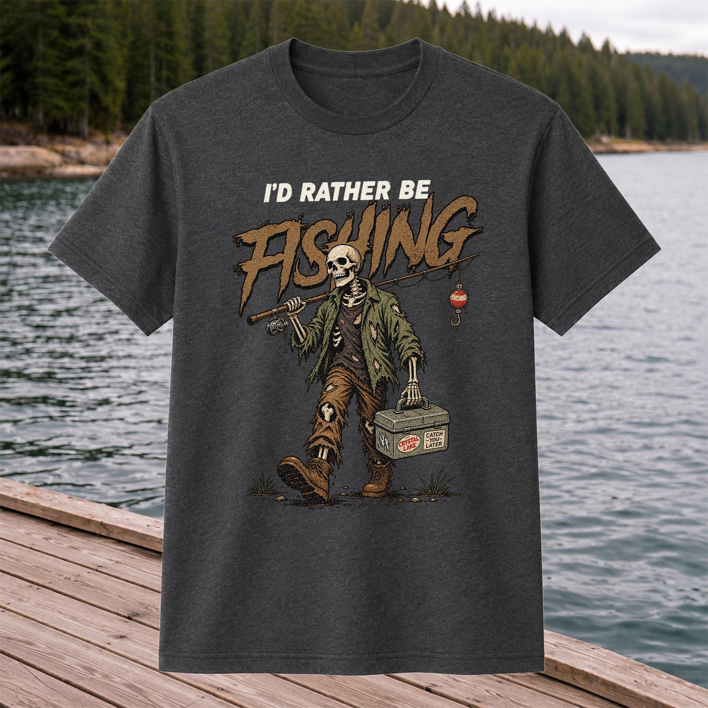 I'd Rather Be Fishing Skeleton Angler Graphic T-Shirt