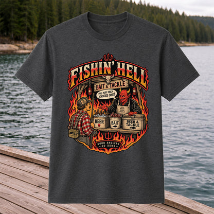 Fishin' Hell Devil Bait and Tackle Funny Fishing T-Shirt