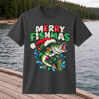 Christmas Bass Wrapped in Lights Graphic T-Shirt