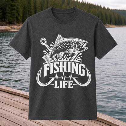 Fishing Life Trout and Hooks Heartbeat Graphic T-Shirt
