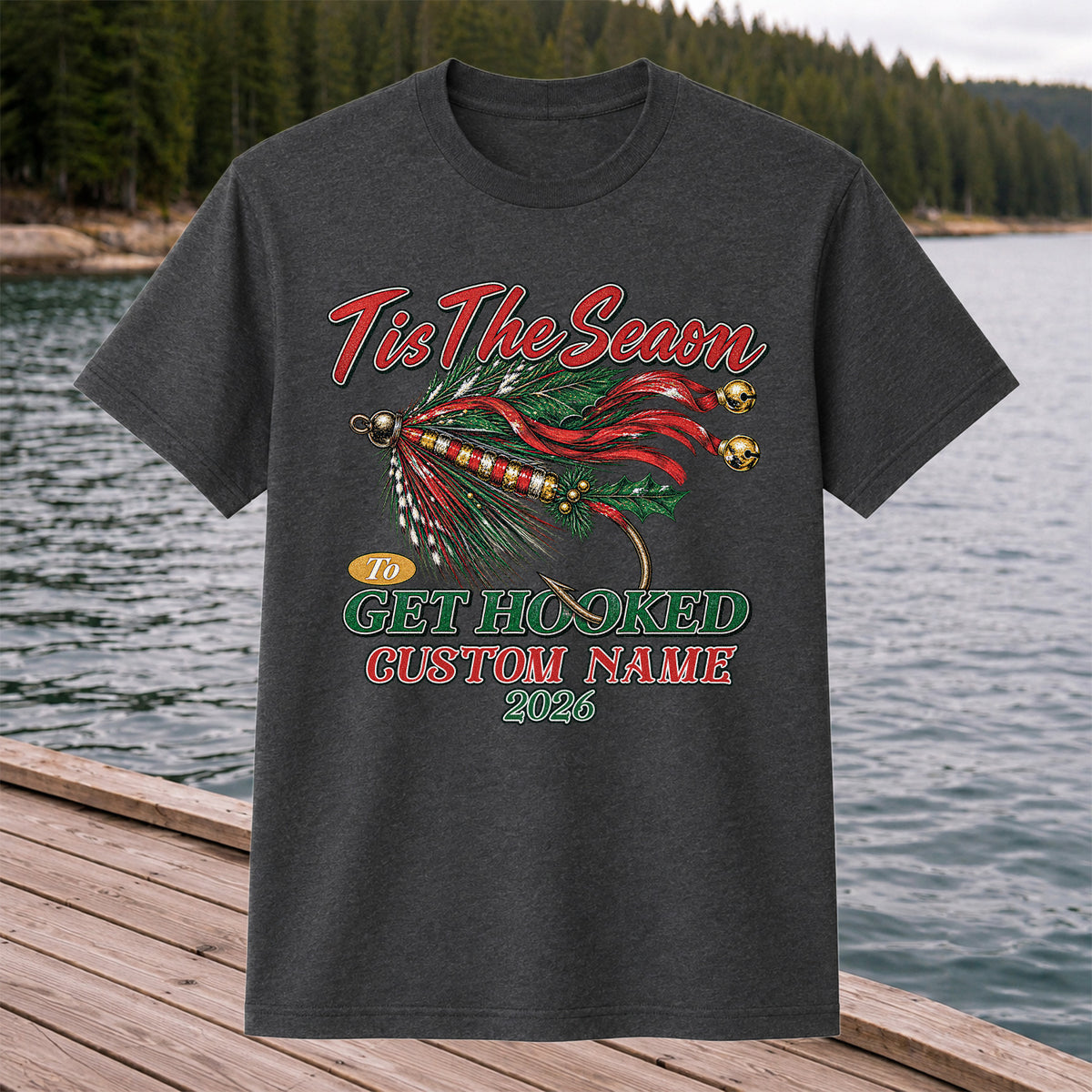Personalized Christmas Fly Fishing Custom Name T-Shirt