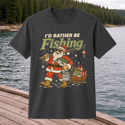 Santa Claus Fishing with Bass Christmas T-Shirt