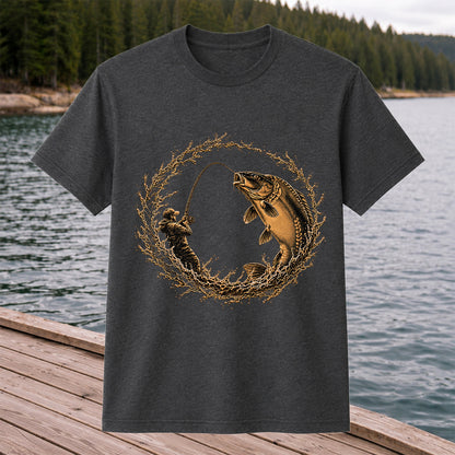 Carp Angler in Circular Water Splash Fishing Graphic T-Shirt