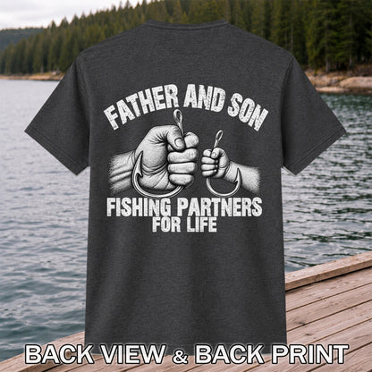 Father and Son Fishing Partners for Life Graphic T-Shirt | Back Print