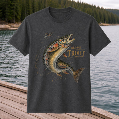 Brown Trout Chasing Fly Vintage Fishing Graphic T-Shirt