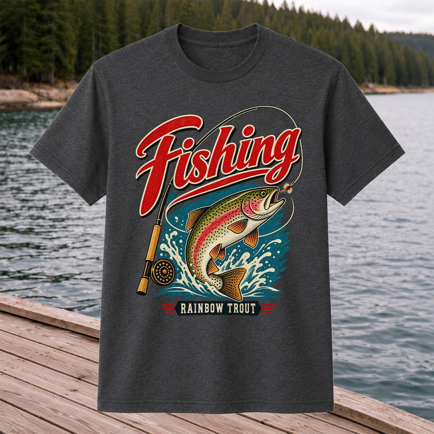 Vintage Rainbow Trout Fishing Graphic T-Shirt