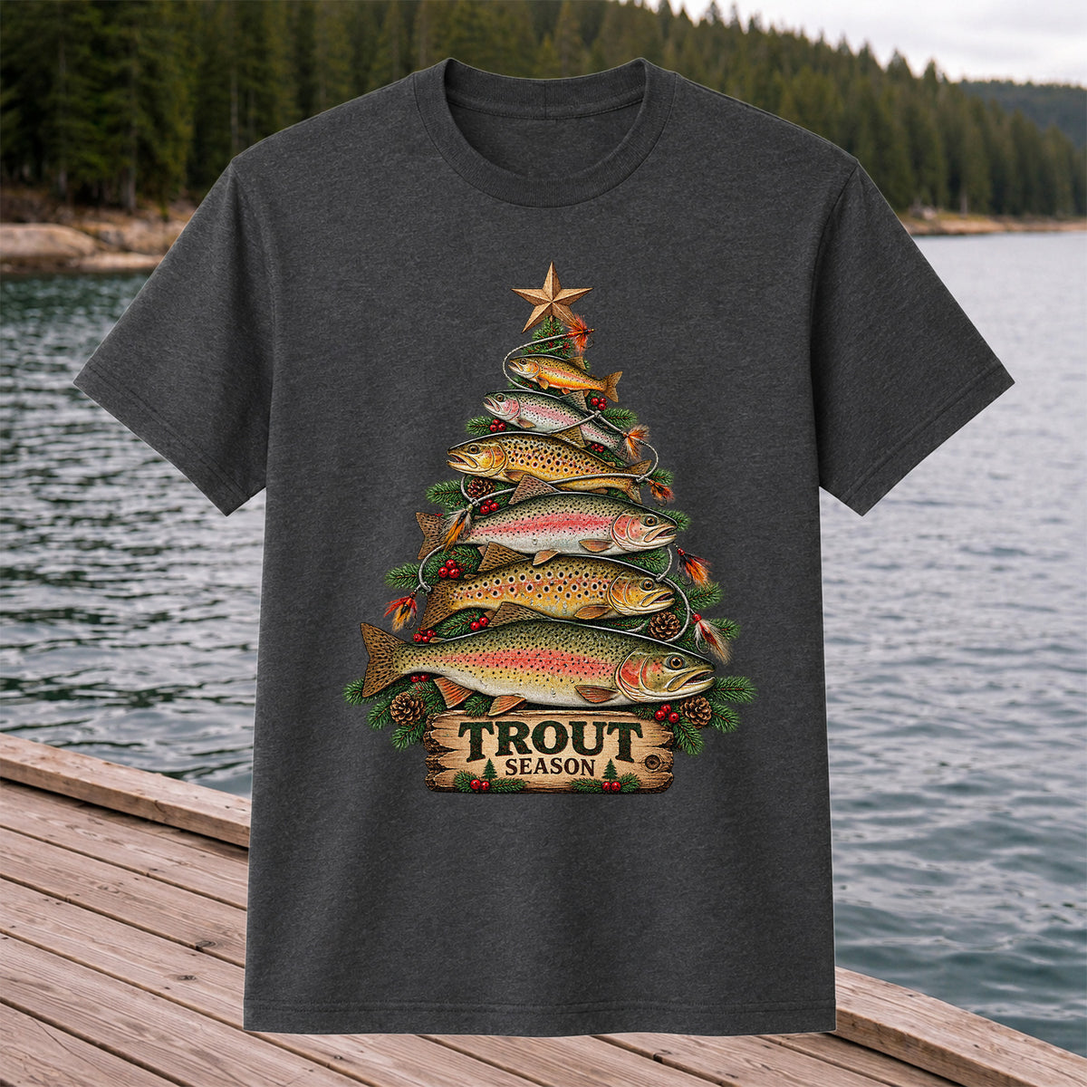 Trout Season Fish Christmas Tree Fishing T-Shirt