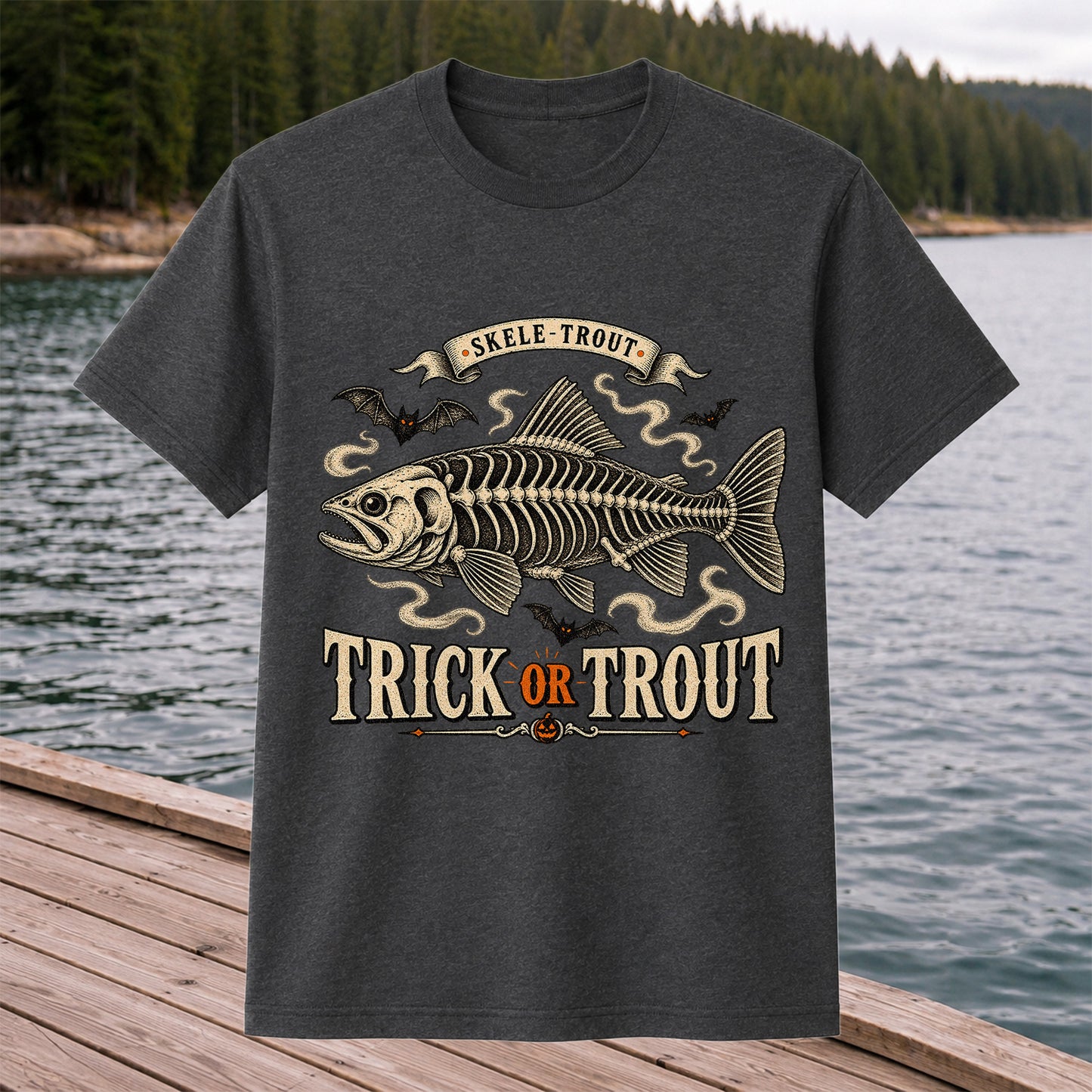 Skele-Trout Trick or Trout Halloween Fishing T-Shirt