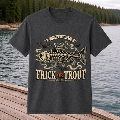 Skele-Trout Trick or Trout Halloween Fishing T-Shirt