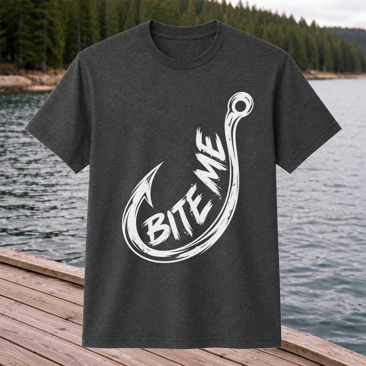 Bite Me Fishing Hook Funny Angler Graphic T-Shirt