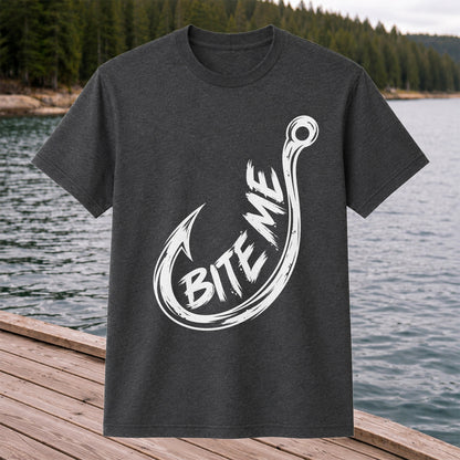 Bite Me Fishing Hook Funny Angler Graphic T-Shirt