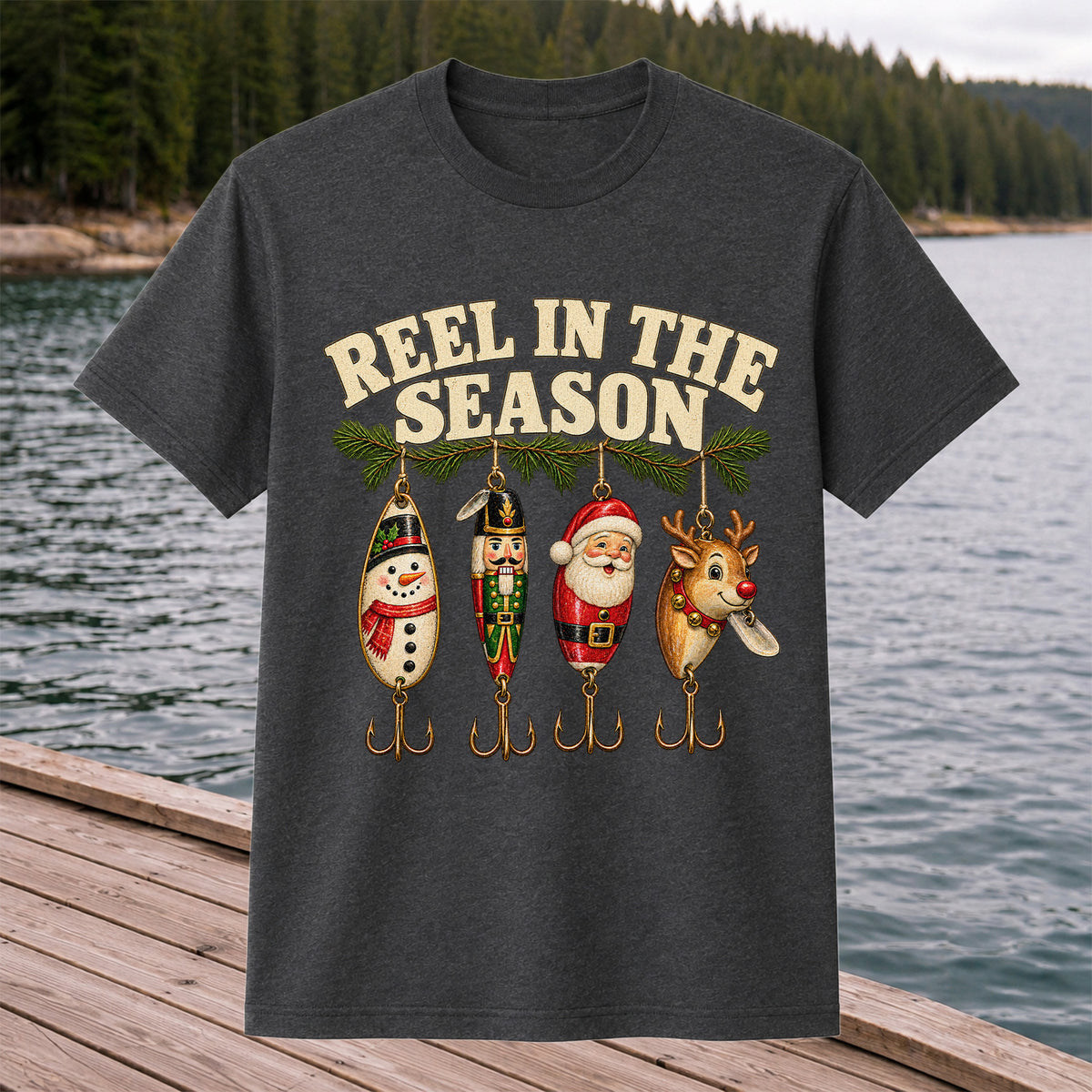 Reel in the Season Christmas Fishing Lures Graphic T-Shirt