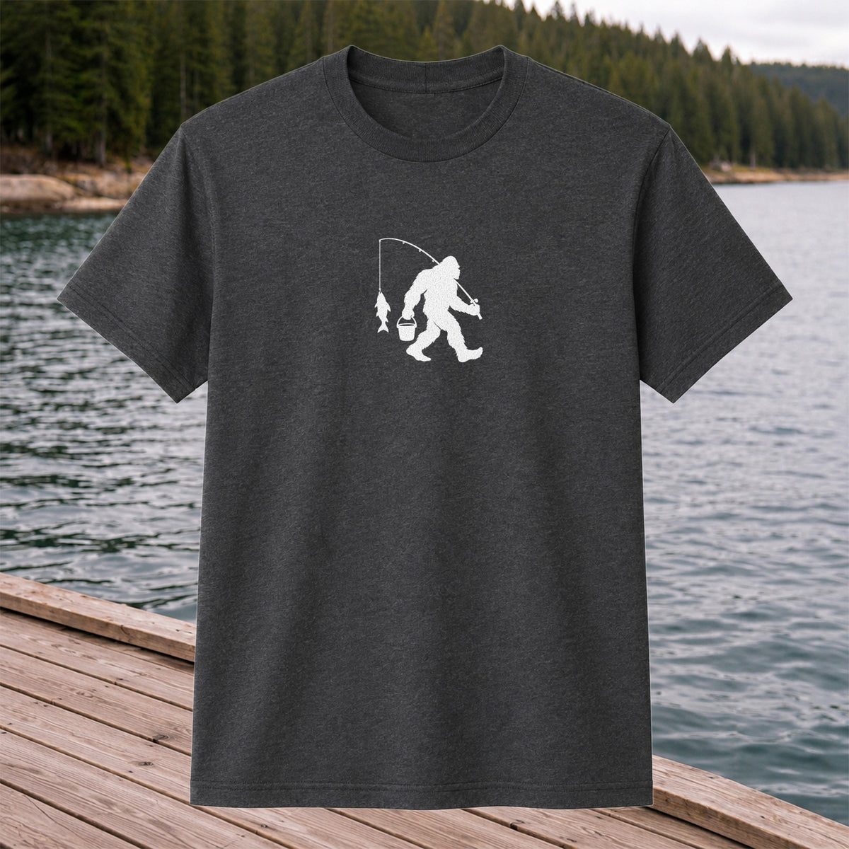 Fishing Silhouette with Catch and Bucket Graphic T-Shirt