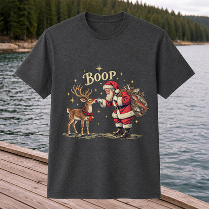 Santa and Reindeer Fishing Christmas Graphic T-Shirt