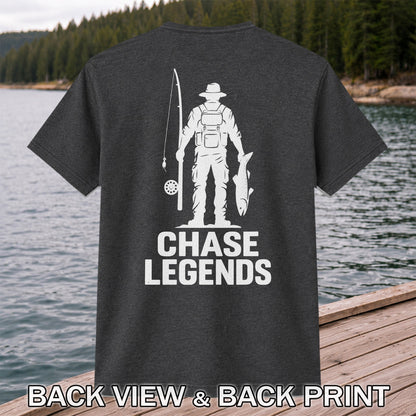 Chase Legends Fly Fishing Angler Silhouette Graphic T-Shirt | Back Print
