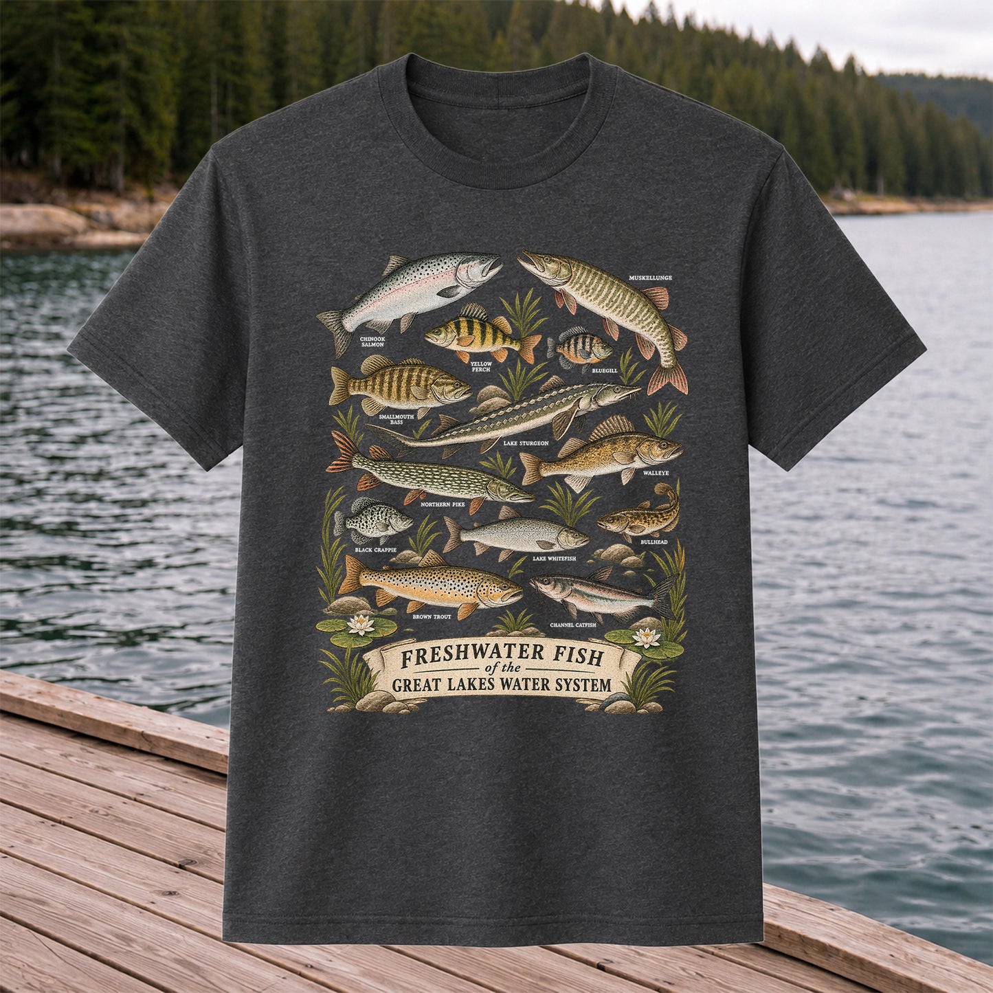 Freshwater Fish of the Great Lakes Water System Graphic T-Shirt