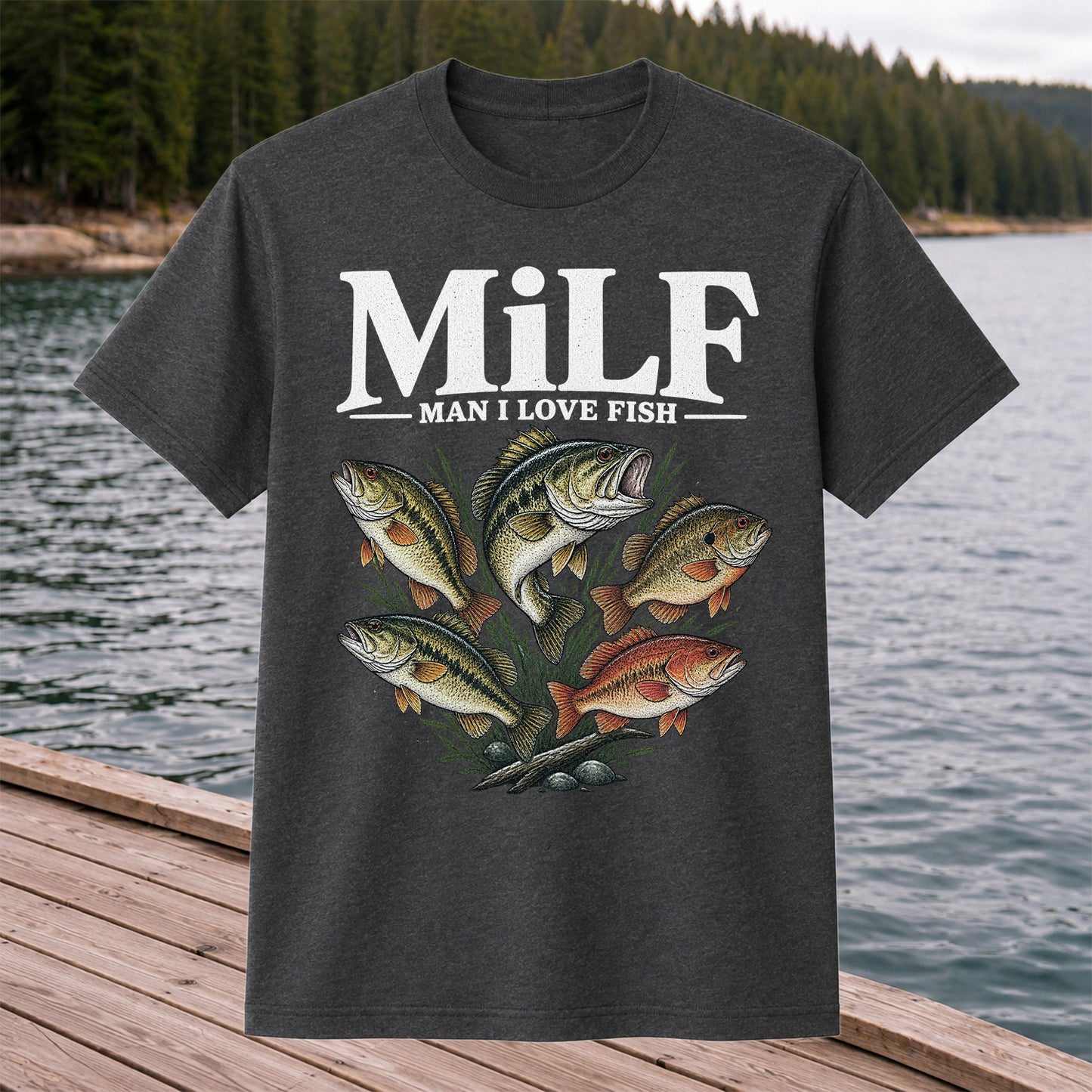 MiLF Man I Love Fish Five Bass Funny Fishing T-Shirt