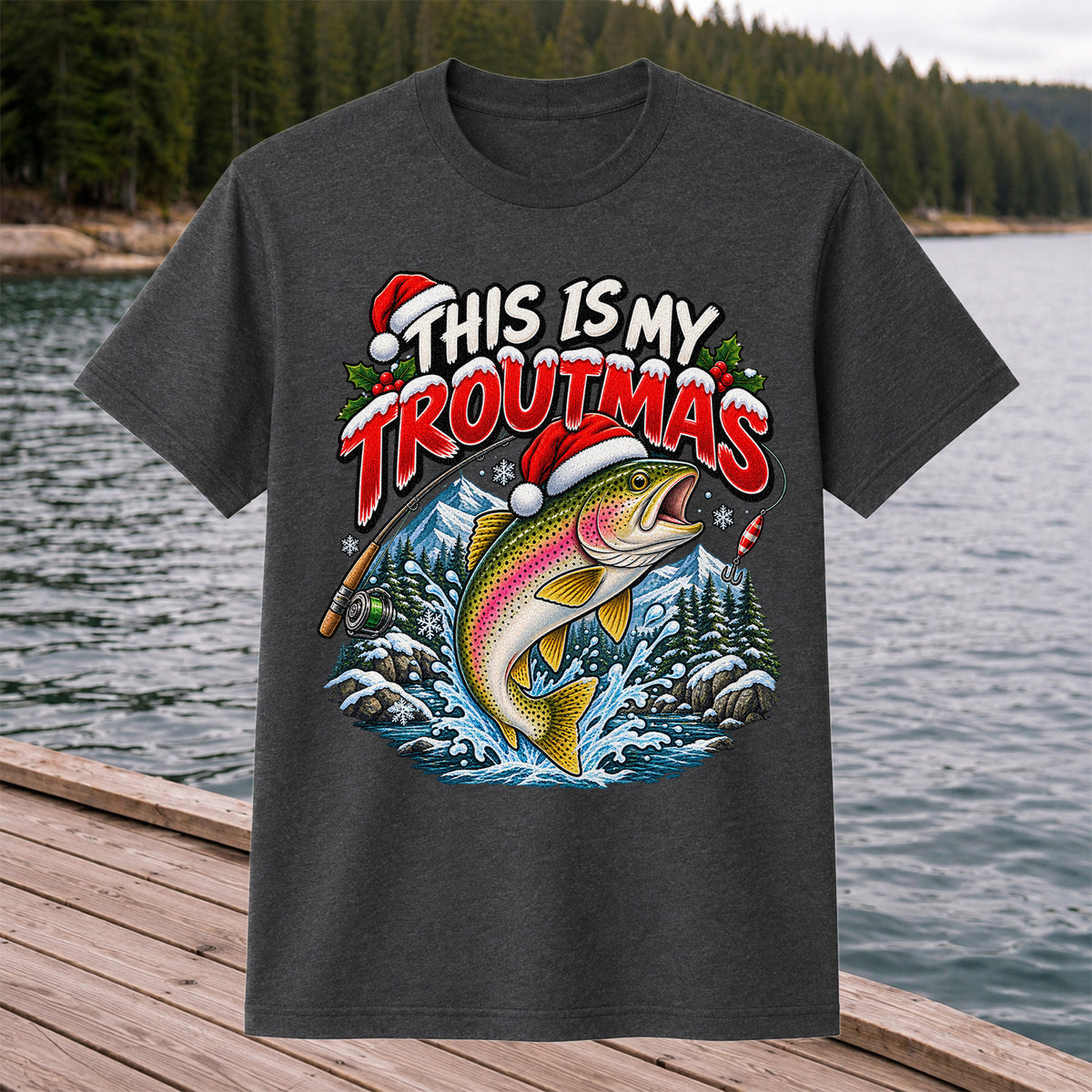 This Is My Troutmas Rainbow Trout Christmas Fishing T-Shirt