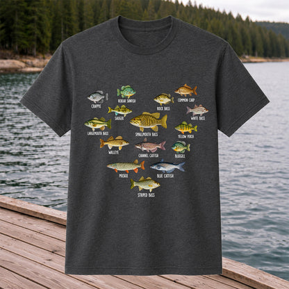 Freshwater Fish Species Chart Fishing Graphic T-Shirt