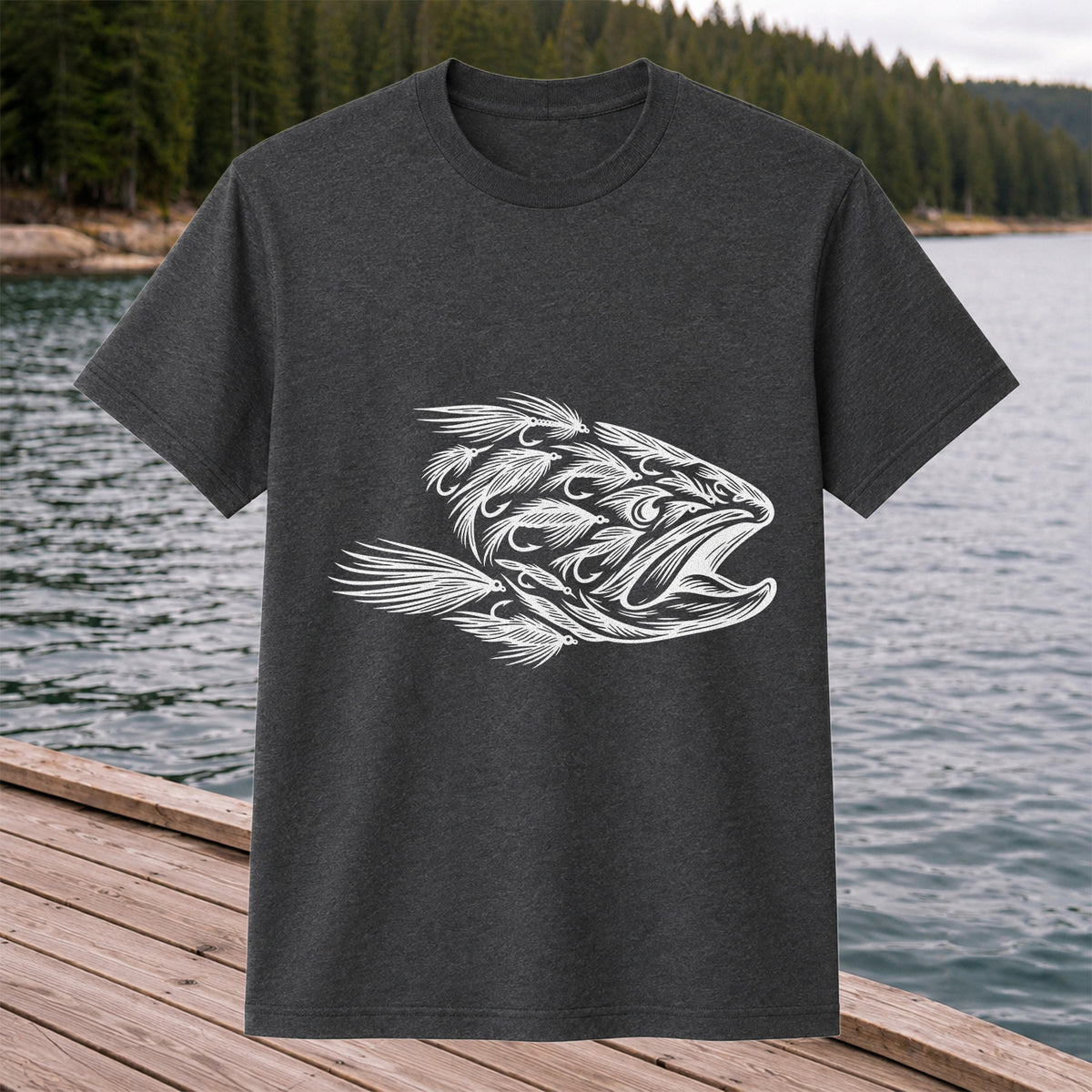 Fly Fishing Fish Design Graphic T-Shirt