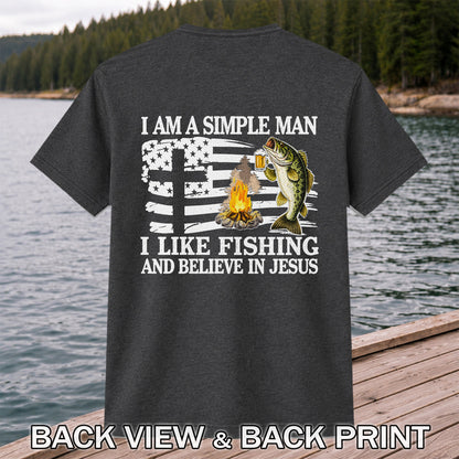 I Am a Simple Man Fishing Bass and Faith Graphic T-Shirt | Back Print