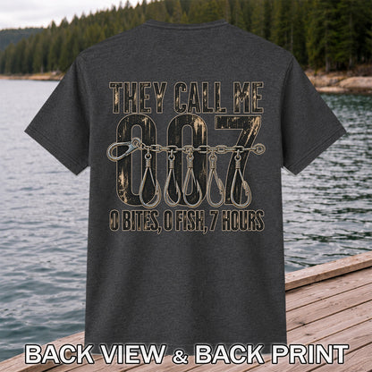 Zero Bites Fishing Hook Funny Graphic T-Shirt | Back Print