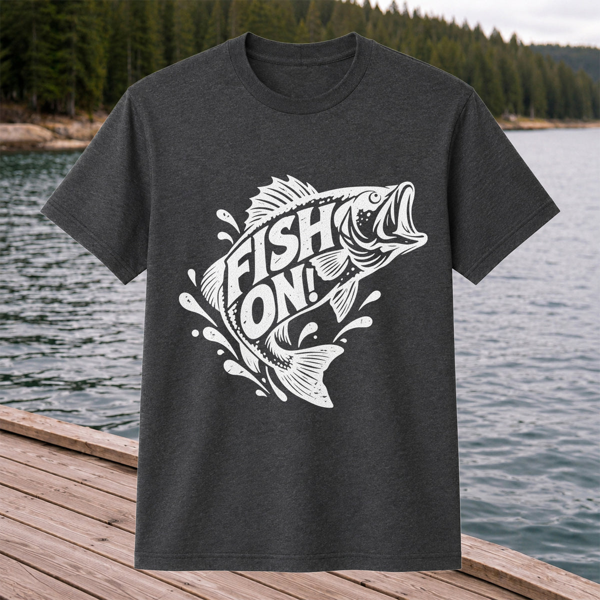 Fish On! Jumping Bass Fishing Distressed Graphic T-Shirt