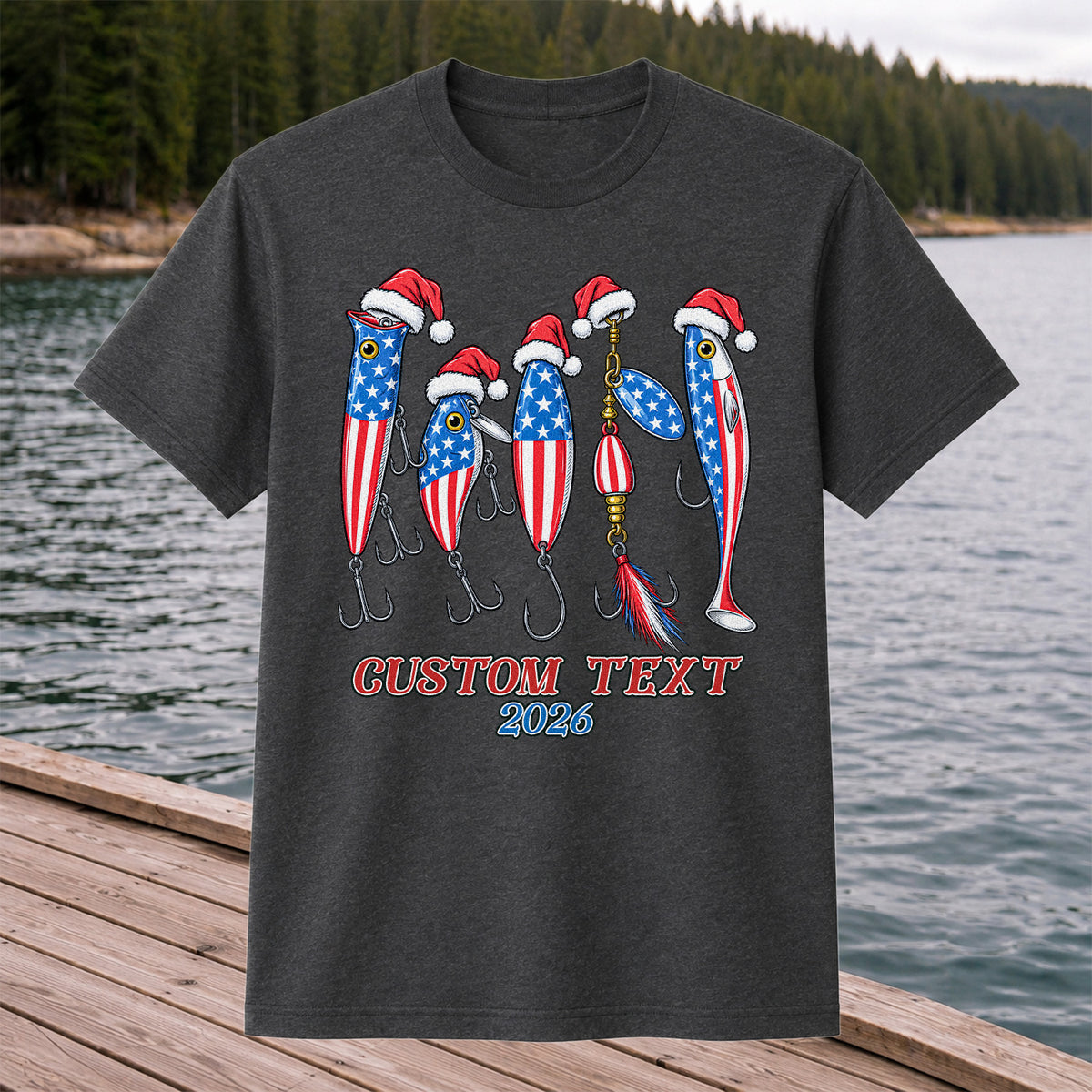 Personalized Patriotic Christmas Fishing Lures T-Shirt