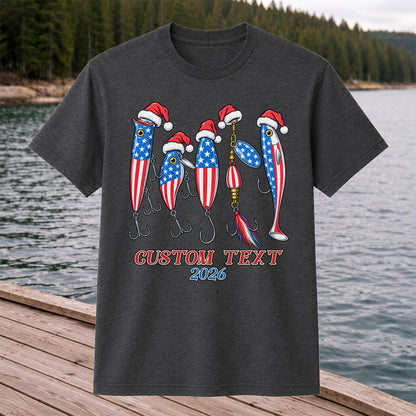 Personalized Patriotic Christmas Fishing Lures T-Shirt