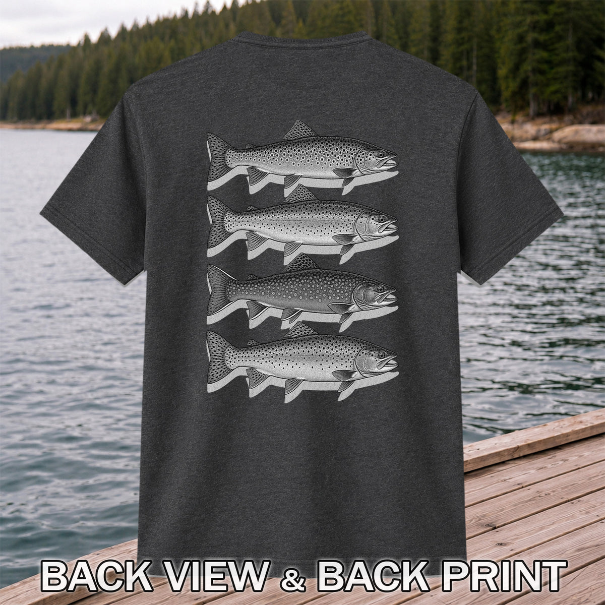 Vintage Trout Collection Freshwater Fishing Graphic T-Shirt | Back Print