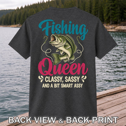 Fishing Queen Bass Funny Fishing Graphic T-Shirt | Back Print