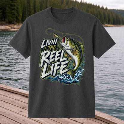 Livin' the Reel Life Jumping Bass Fishing Graphic T-Shirt