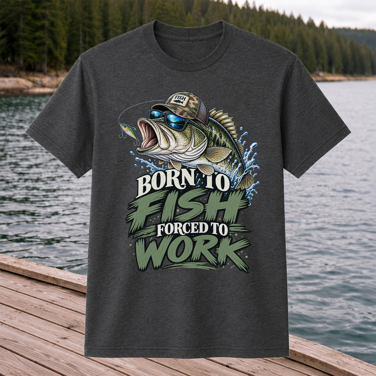 Born to Fish Forced to Work Bass Graphic T-Shirt