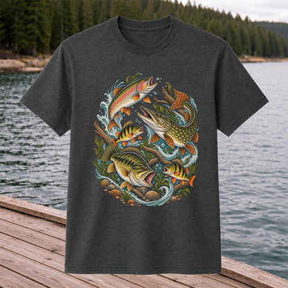 Trout Pike Bass and Perch Freshwater Fishing Graphic T-Shirt