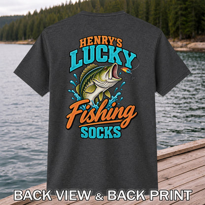 Henry's Lucky Fishing Socks Jumping Bass Graphic T-Shirt | Back Print