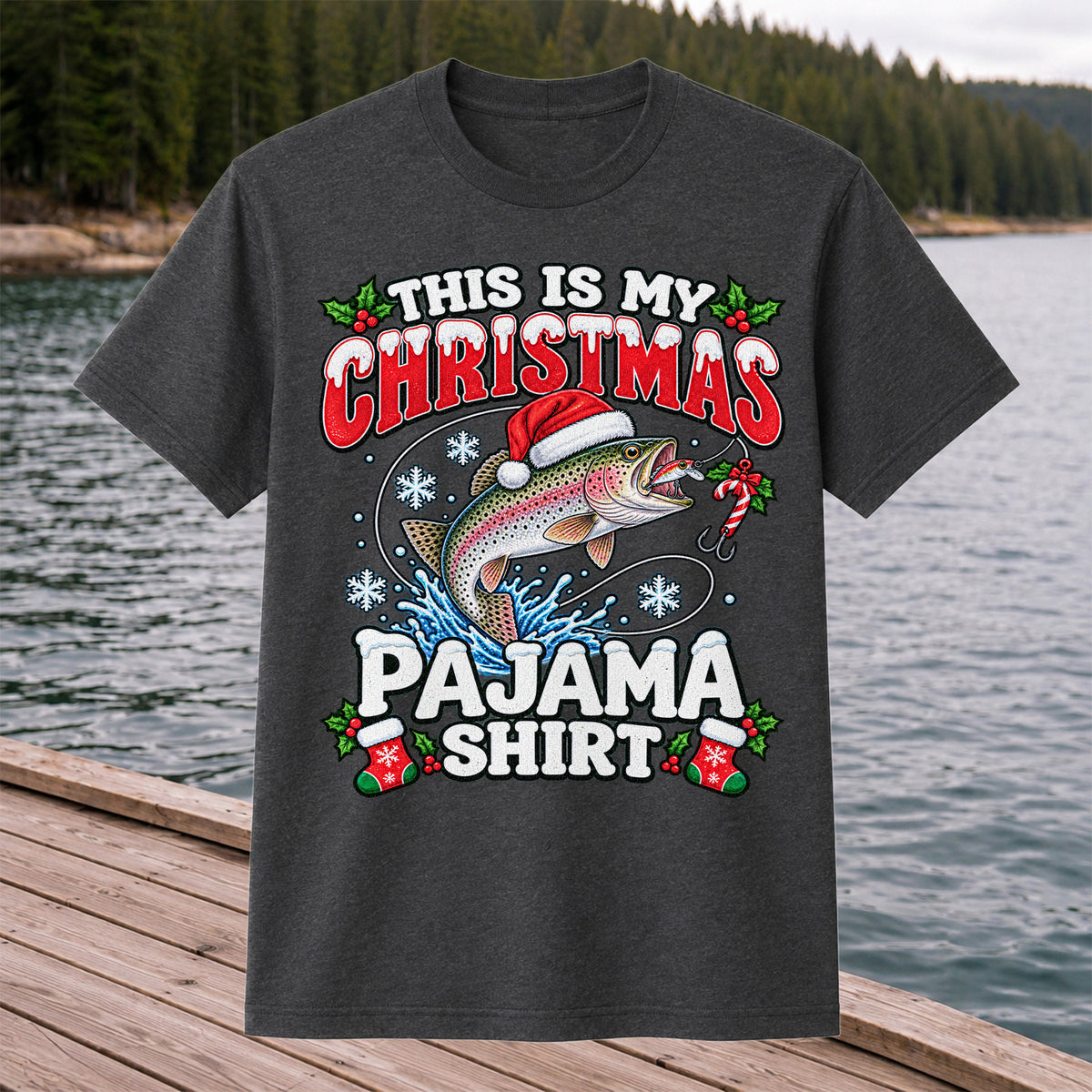 This Is My Christmas Pajama Shirt Rainbow Trout Fishing T-Shirt