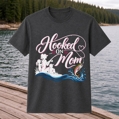 Hooked on Mom Rainbow Trout Family Fishing T-Shirt