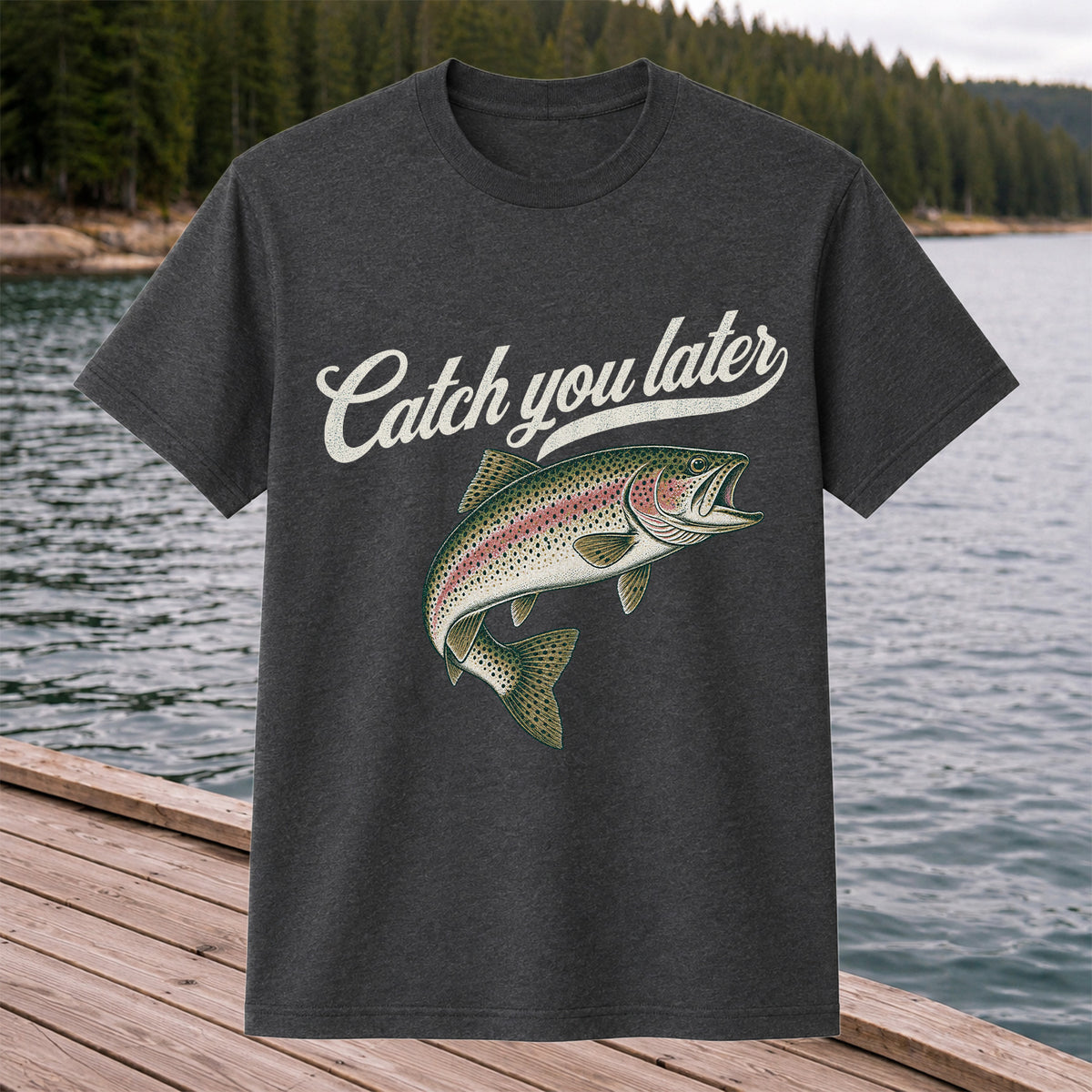 Catch You Later Rainbow Trout Funny Fishing Graphic T-Shirt