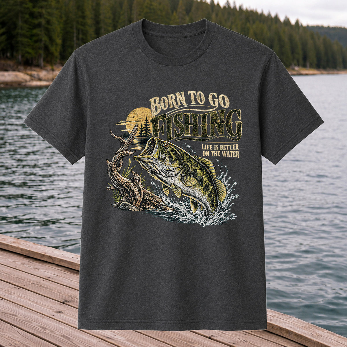 Born to Go Fishing Largemouth Bass Graphic T-Shirt