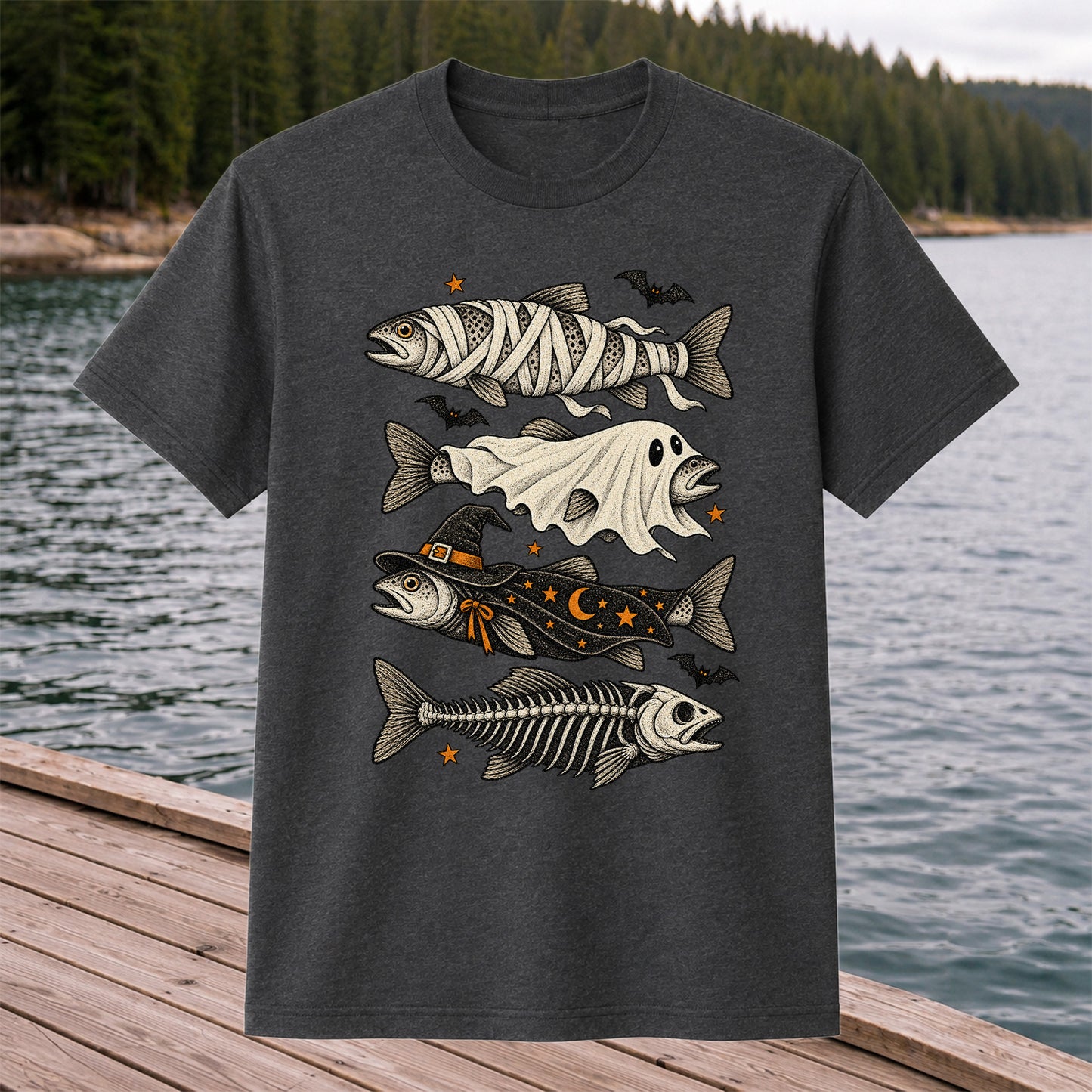 Halloween Costume Fish Spooky Fishing Graphic T-Shirt
