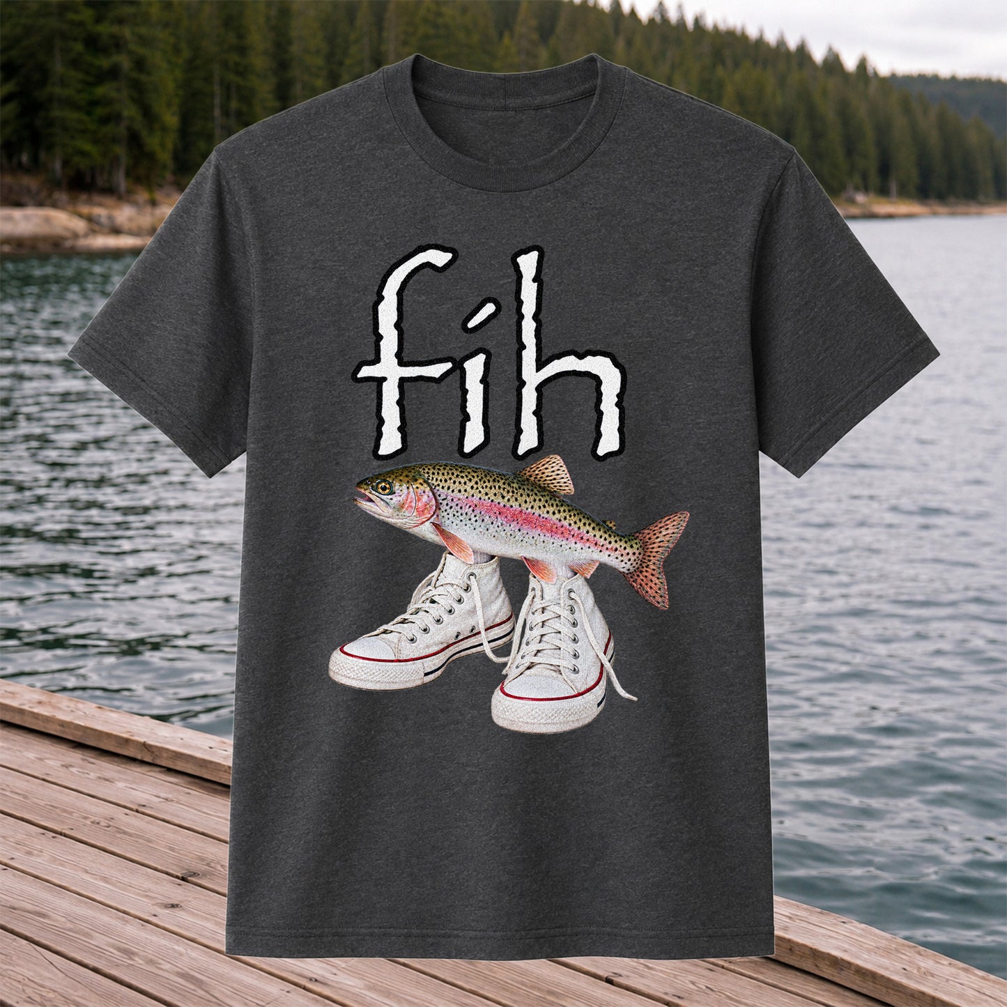 Fih Rainbow Trout Wearing Sneakers Funny Fishing Graphic T-Shirt